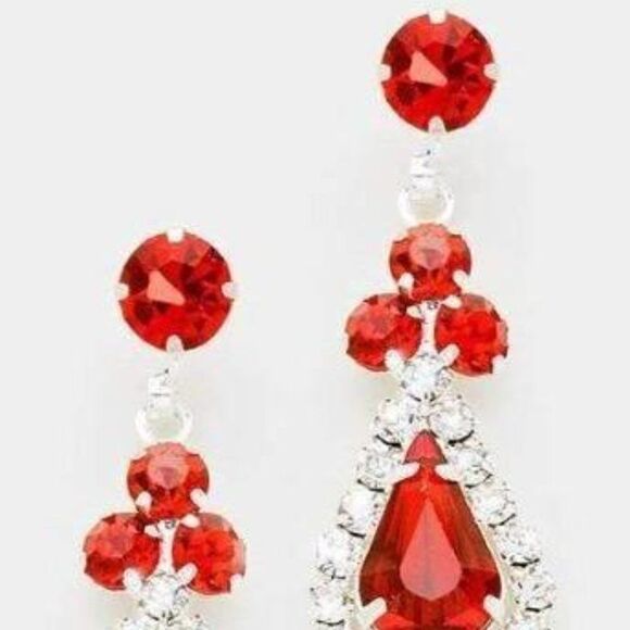 5/$25 Red Crystals & Silver Pave Trim Earrings - Picture 4 of 7